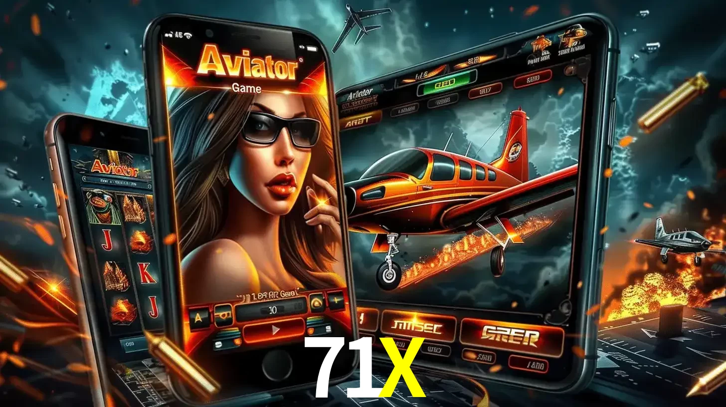O popular jogo de apostas Aviator exibido em vários celulares e tablets, mostrando a interface emocionante e a ação de voo disponíveis para jogar agora no 71X.