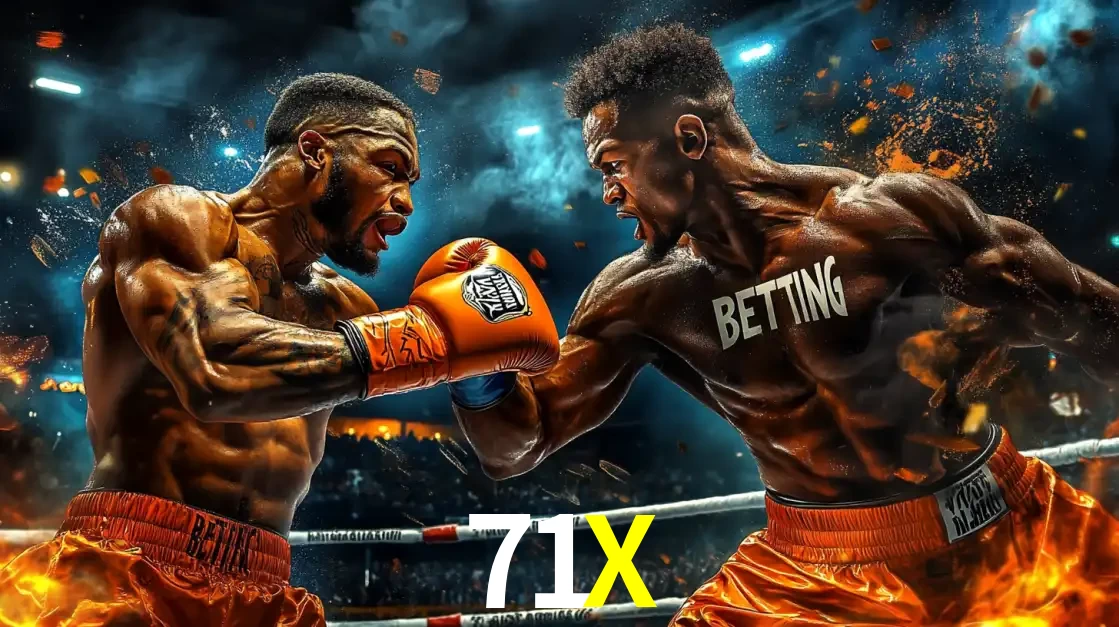Dois boxeadores em uma luta intensa e explosiva, representando a adrenalina e as oportunidades de apostas em esportes de combate disponíveis na plataforma 71X.