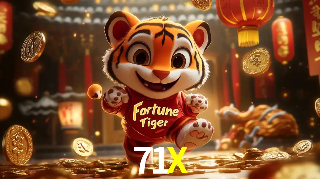 O alegre personagem do Fortune Tiger correndo sobre um caminho de moedas de ouro, simbolizando os grandes prêmios e a diversão do popular jogo de slot do 71X.