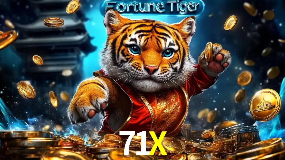 Imagem promocional do jogo de slot Fortune Tiger, com um tigre majestoso em traje tradicional cercado por uma fortuna em moedas de ouro, disponível agora no cassino 71X.