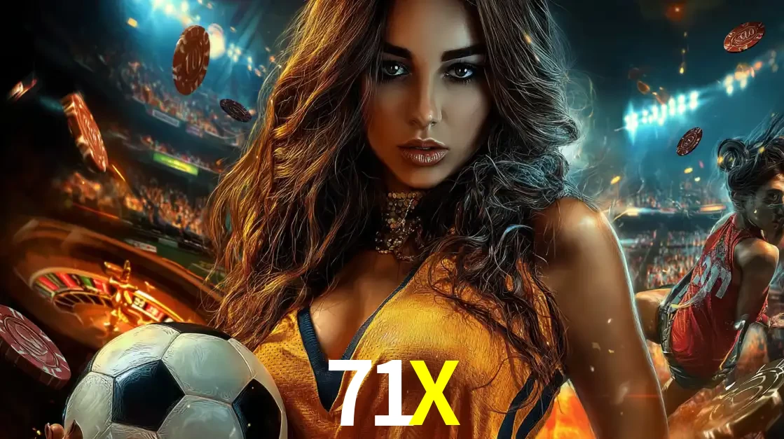 Mulher segurando uma bola de futebol em uma montagem que mistura a paixão esportiva com a emoção da roleta de cassino, tudo disponível na plataforma 71X.